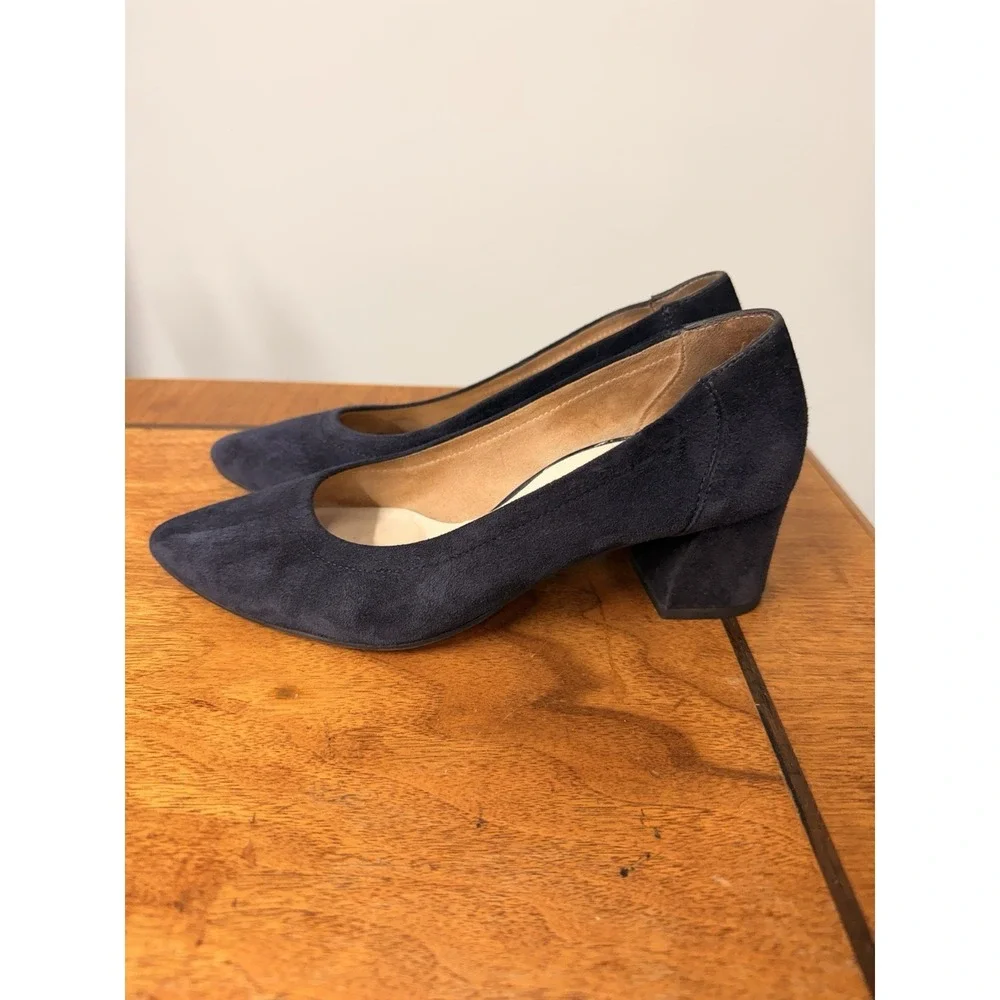 Paul Green Women's Size UK 3 US 5 Block Heel Pump Navy Suede Leather Point Toe